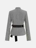 Houndstooth Frog Button Belted Jacket