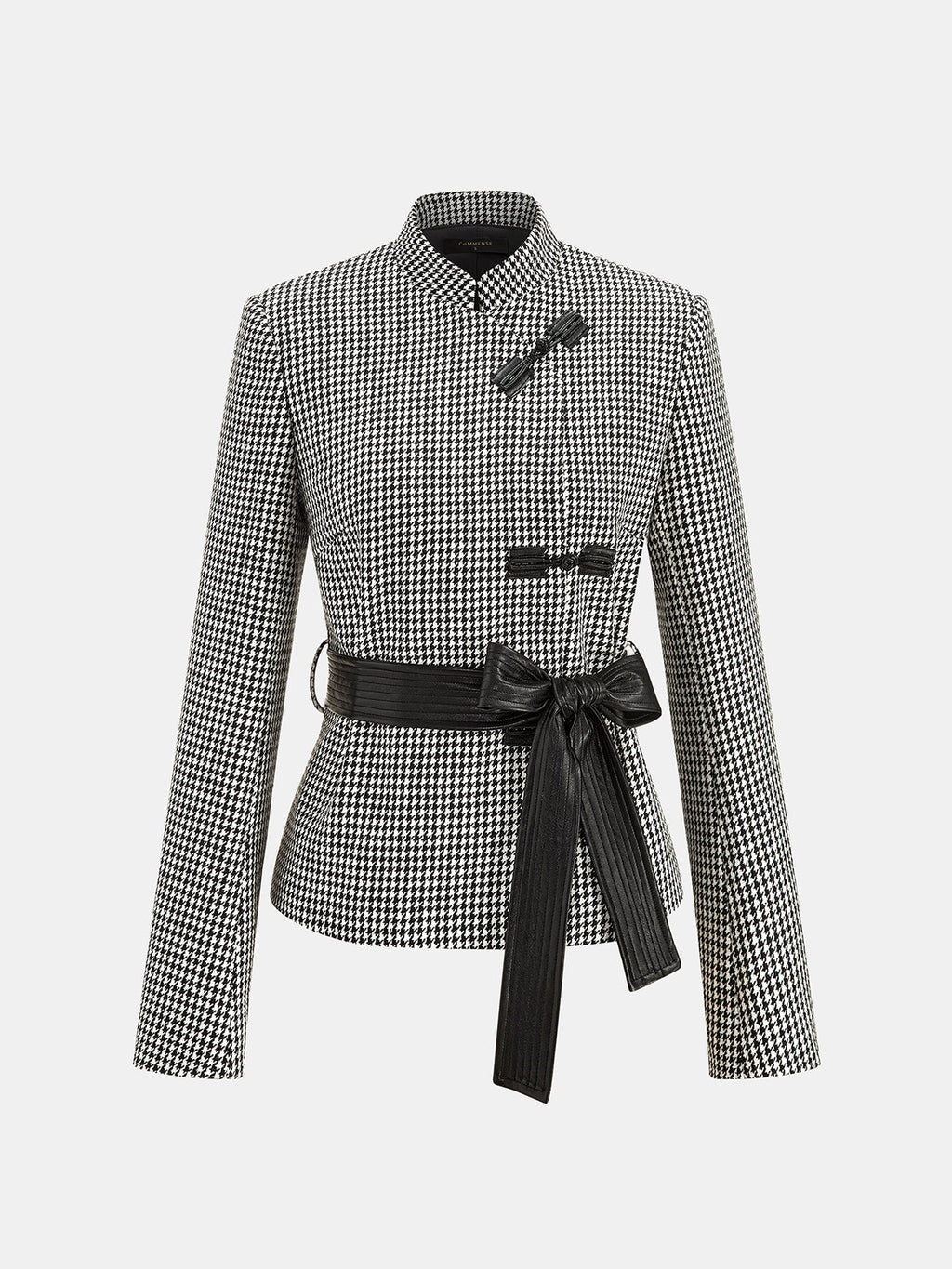 Houndstooth Frog Button Belted Jacket
