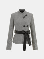 Houndstooth Frog Button Belted Jacket