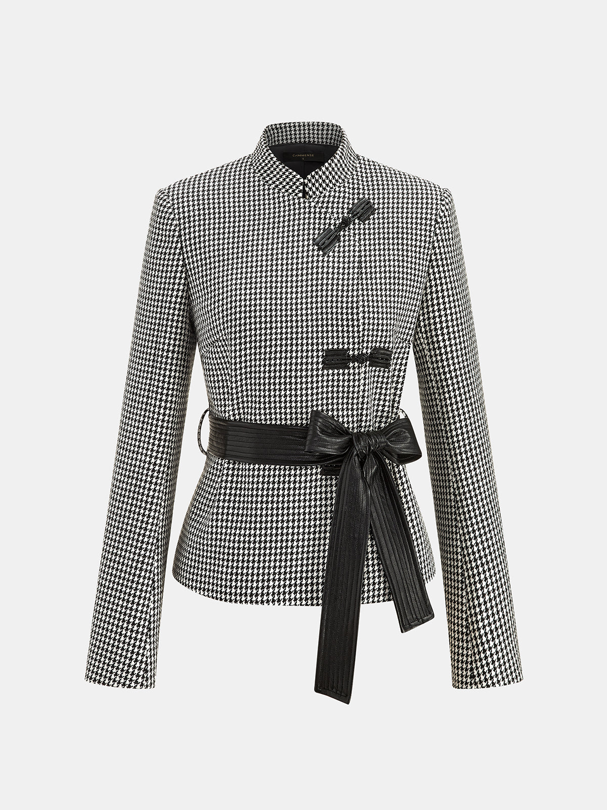 Houndstooth Frog Button Belted Jacket