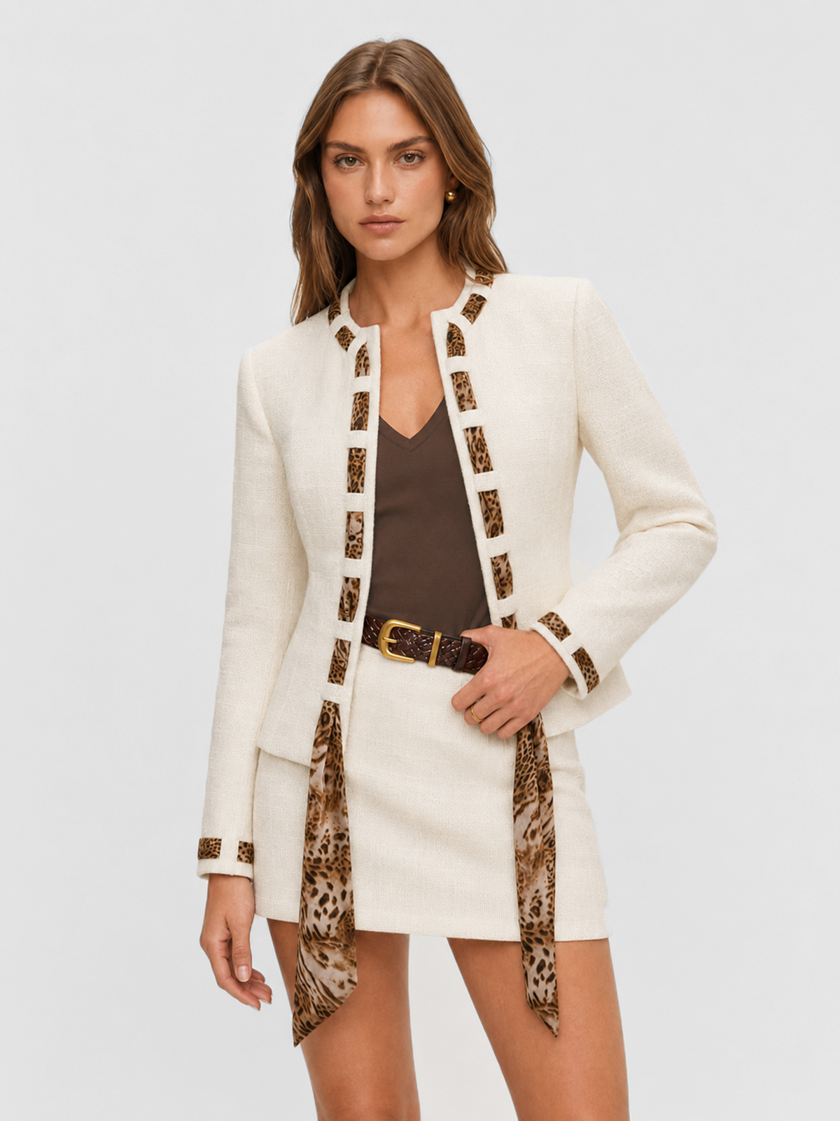 Leopard Ribbon Tweed Blazer