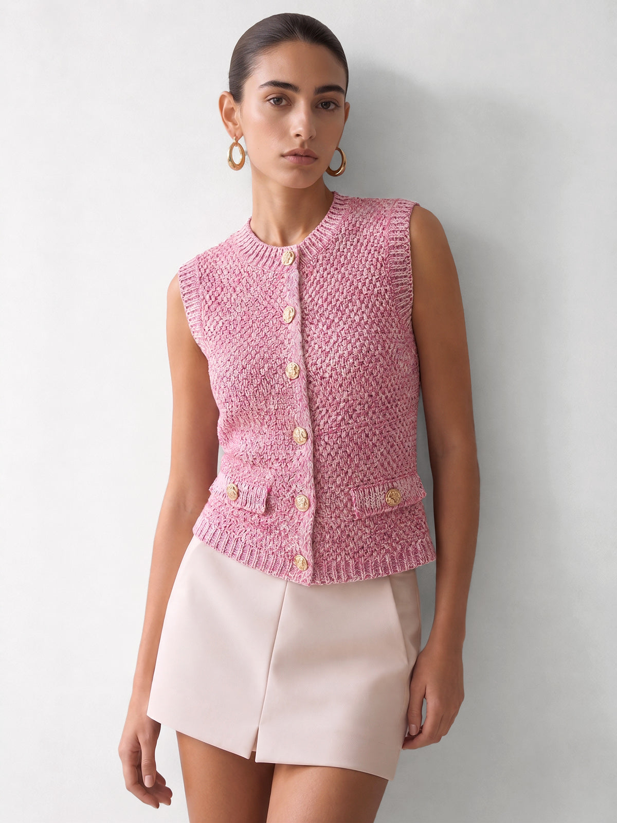 Metal Button Mix Yarn Knit Cardigan