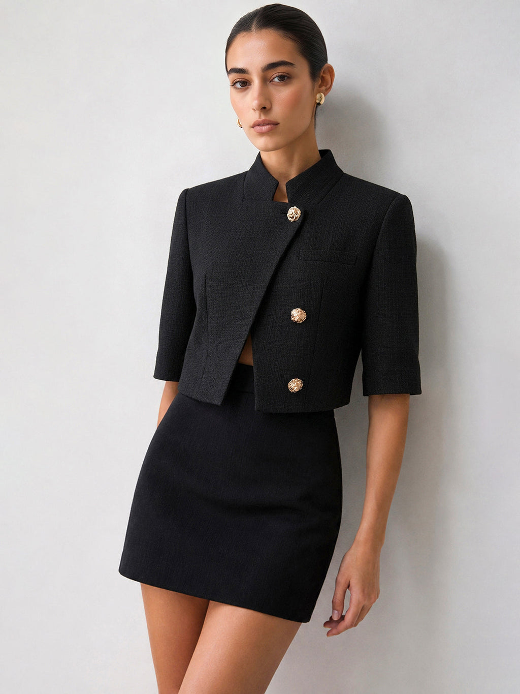 Stand Collar Metal Button Blazer