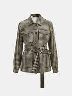 Houndstooth Belted Waist Shirt Jacket