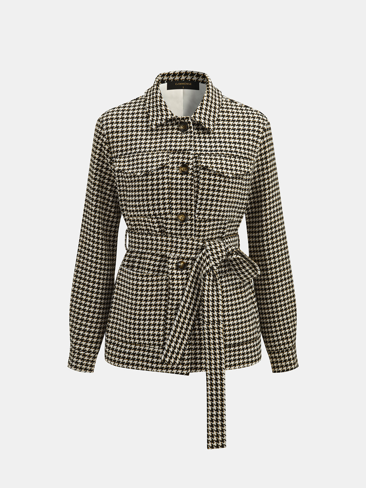 Houndstooth Belted Waist Shirt Jacket