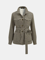 Houndstooth Belted Waist Shirt Jacket