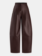 Pantalón Barril con Costuras de Piel Sintética
