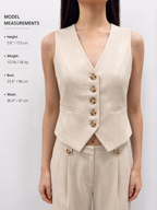 Conjunto de Chaleco Corto Entallado Cuello en V con Botones y Pantalón Ancho