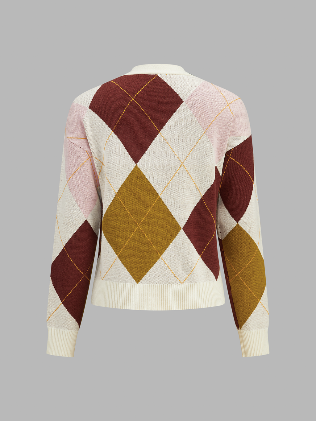 Color Block Argyle Knit Cardigan