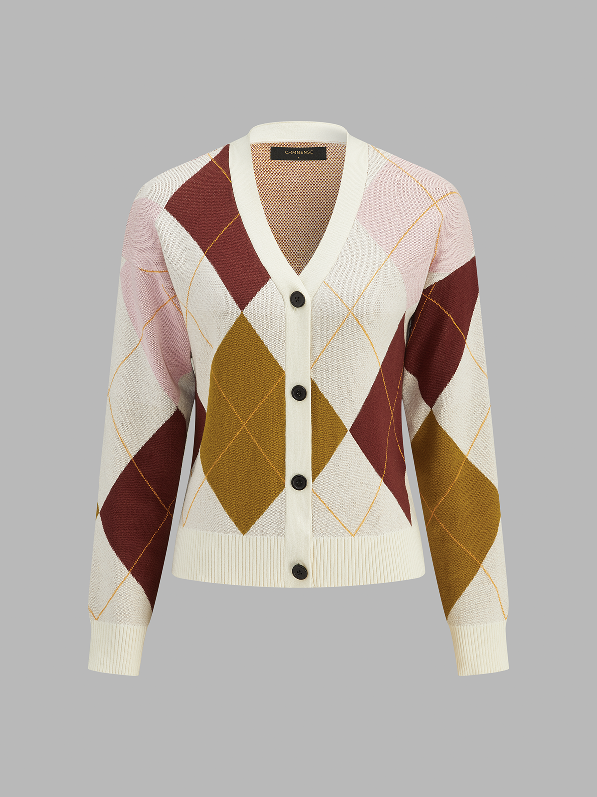 Color Block Argyle Knit Cardigan
