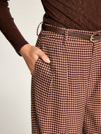 Pantalón Ancho Plisado a Cuadros con Cinturón