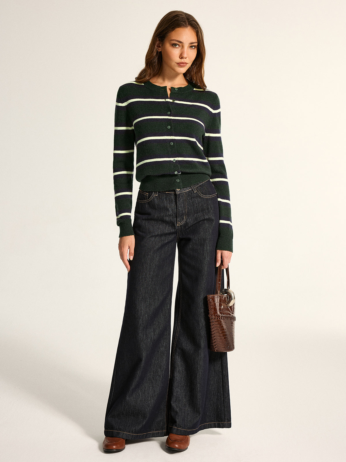 Classic Striped Button Knit Cardigan