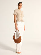 Ruffle Trim Short Sleeve Knit Cardigan