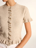 Ruffle Trim Short Sleeve Knit Cardigan