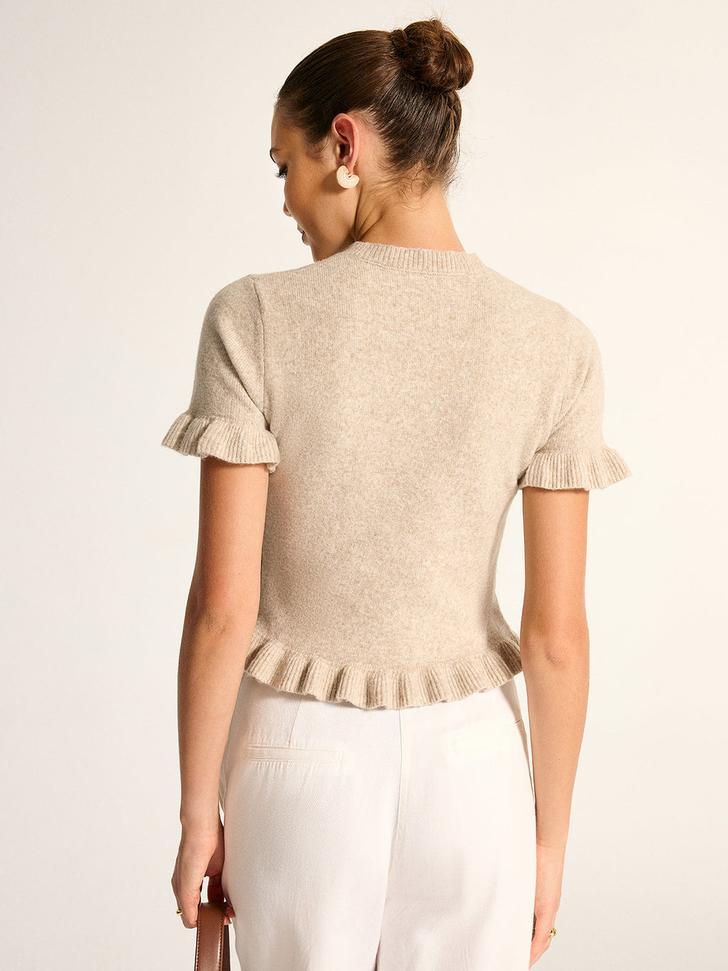Ruffle Trim Short Sleeve Knit Cardigan