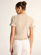 Ruffle Trim Short Sleeve Knit Cardigan