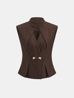 Metal Button Pinstripe Sleeveless Vest