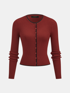 Contrast‑Trim Ribbed Knit Slim‑Fit Cardigan