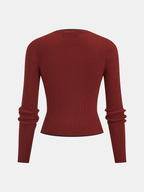 Contrast‑Trim Ribbed Knit Slim‑Fit Cardigan