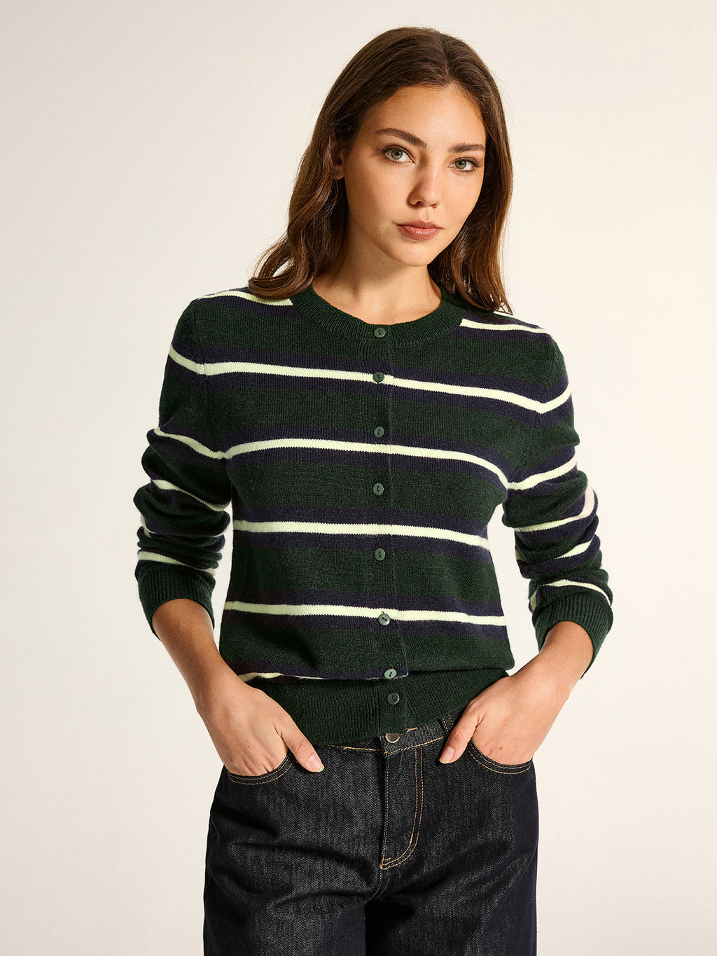 Classic Striped Button Knit Cardigan