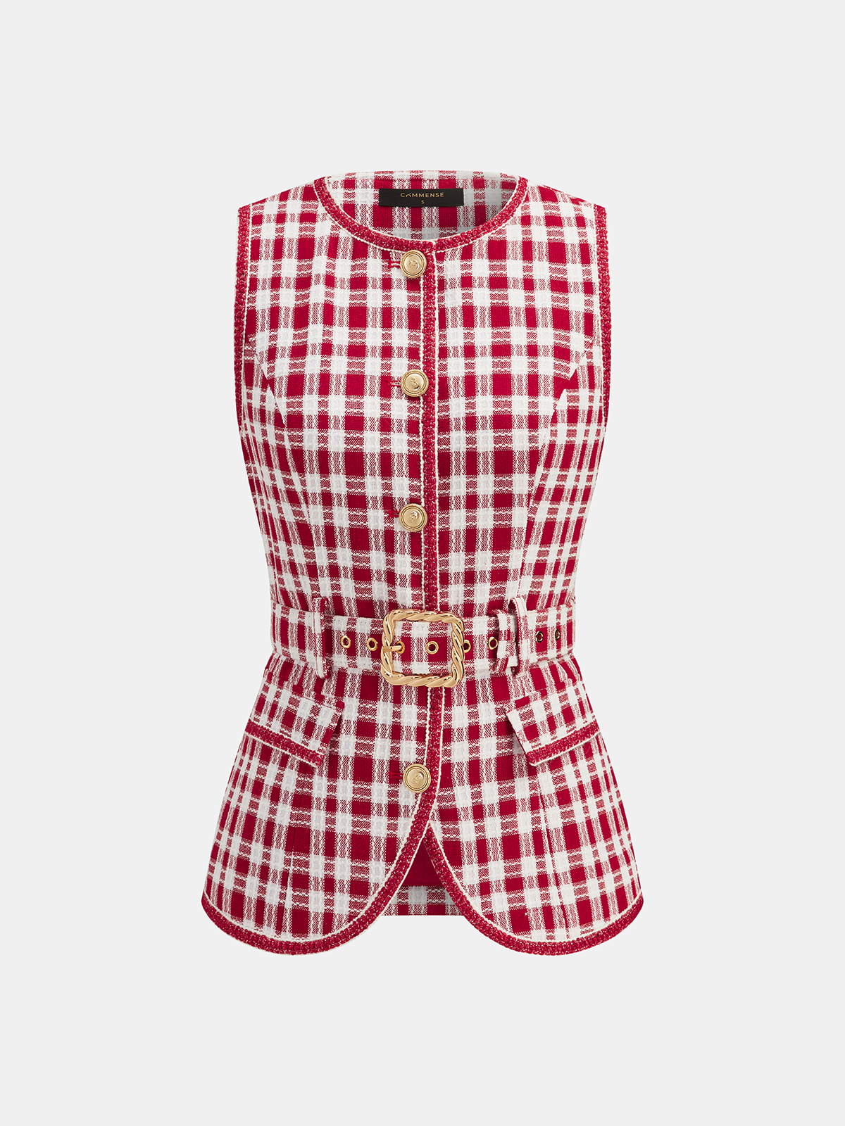 Check Belted Tweed Sleeveless Vest