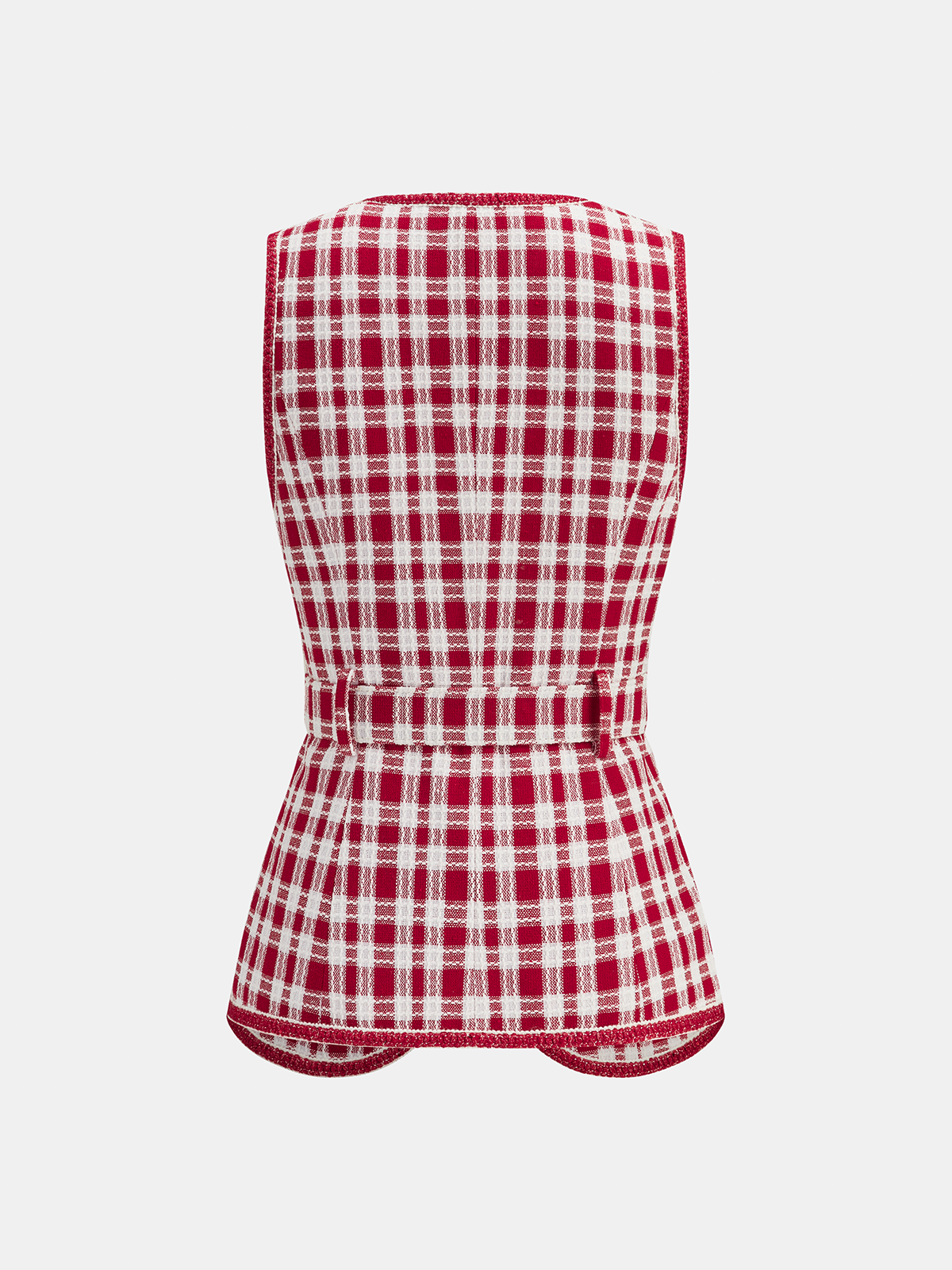 Check Belted Tweed Sleeveless Vest