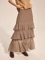 Falda Maxi Escalonada de Cuadros Vichy