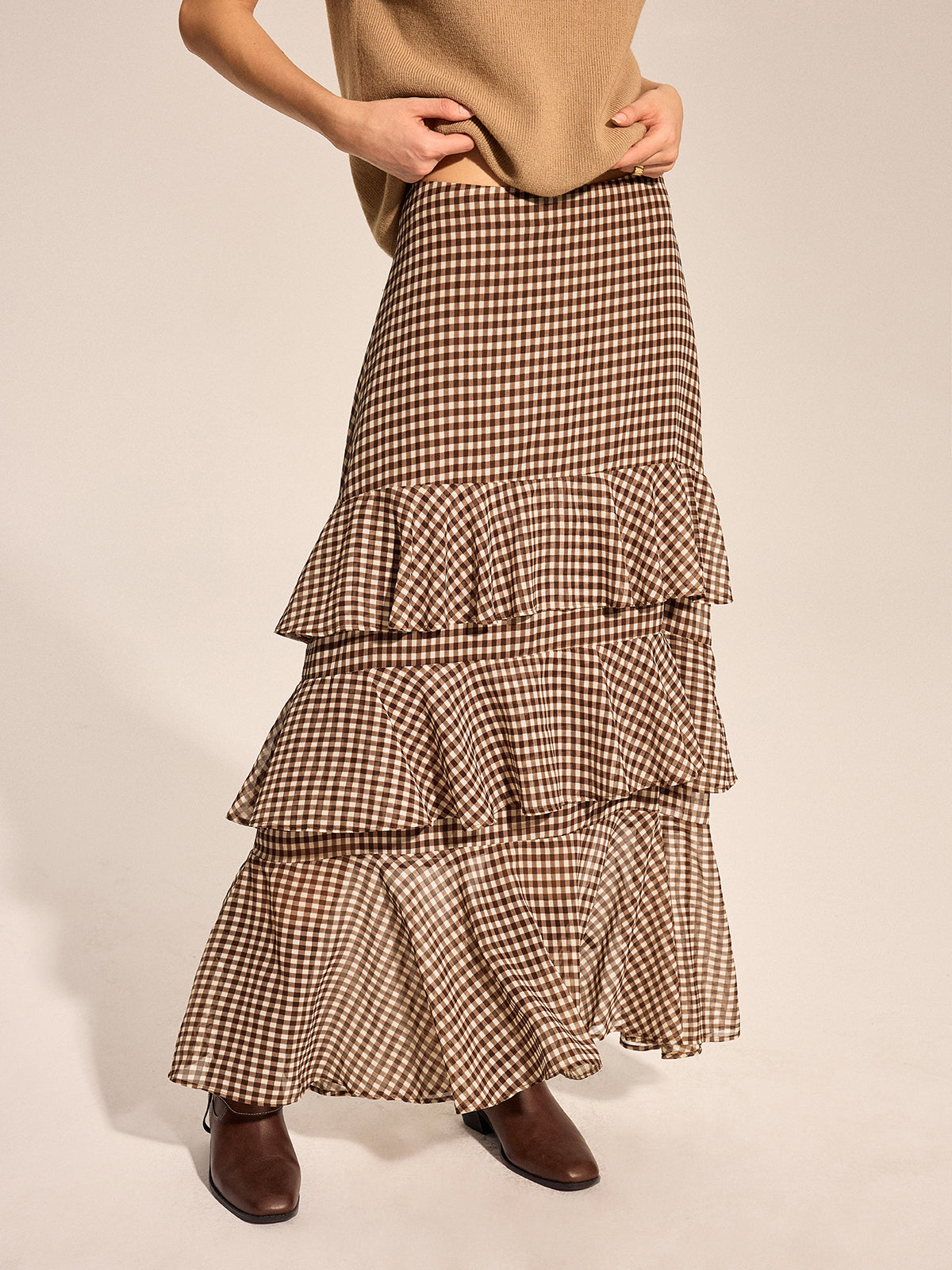 Falda Maxi Escalonada de Cuadros Vichy
