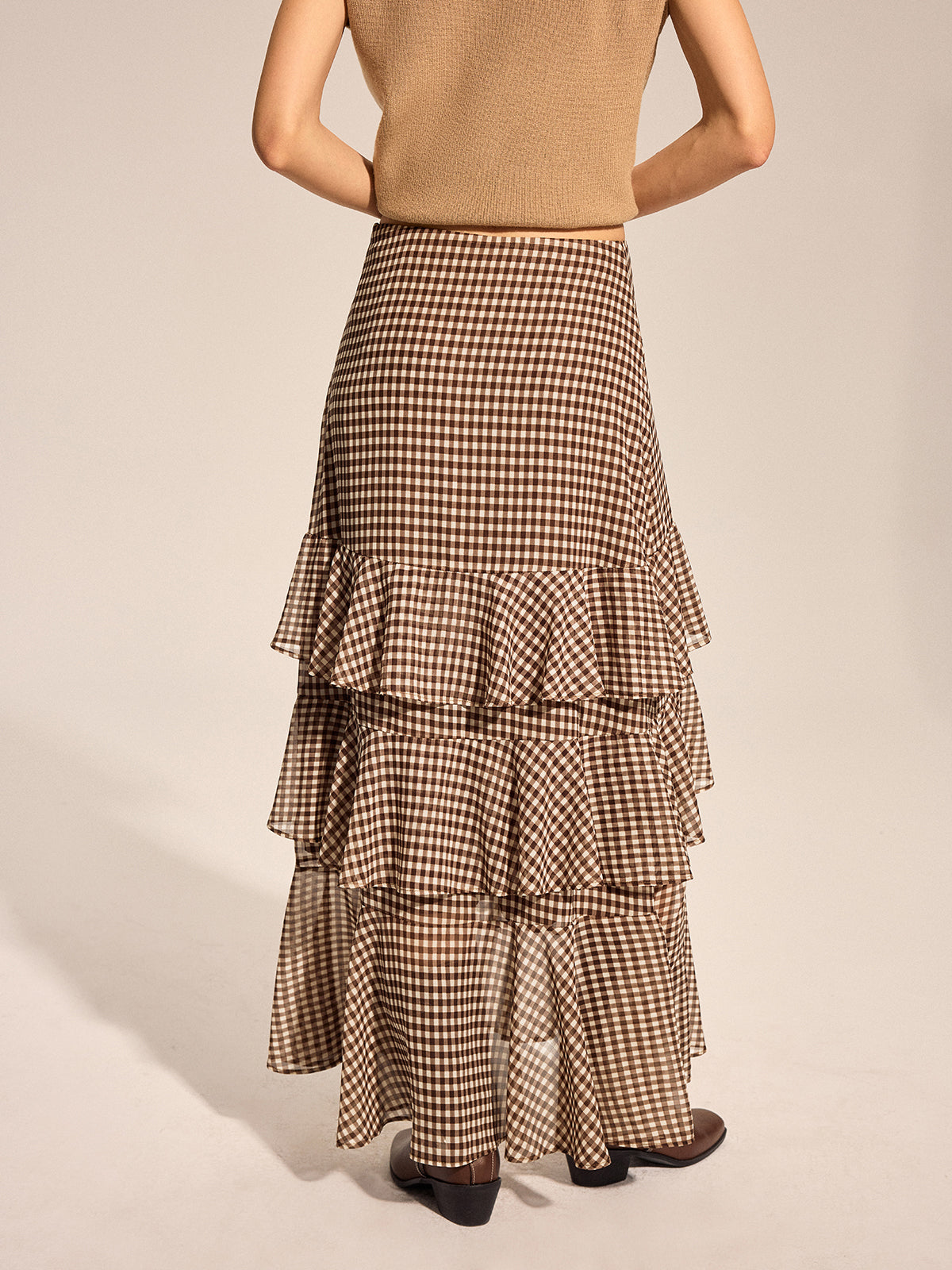 Falda Maxi Escalonada de Cuadros Vichy