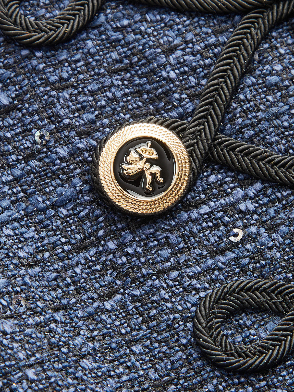 Military‑Style Braided Detail Tweed Blazer