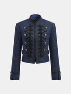 Military‑Style Braided Detail Tweed Blazer