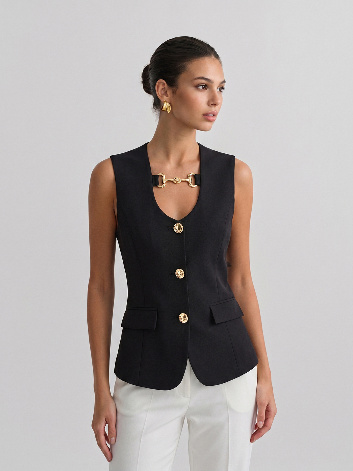 Horsebit Detail Tailored Vest