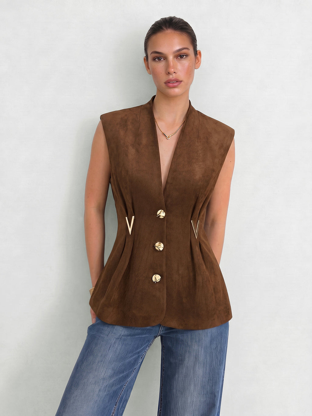 Suede Effect Metal Detail Vest