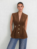 Suede Effect Metal Detail Vest