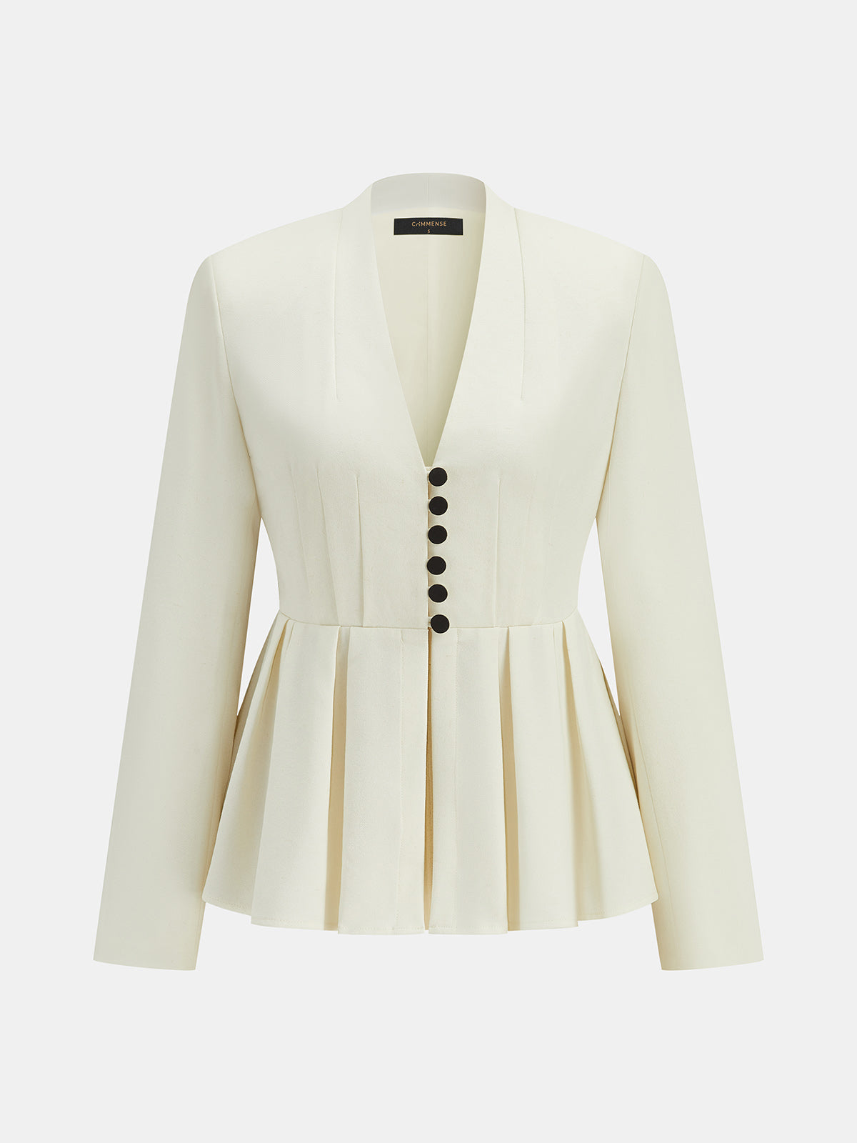 V‑Neck Pleated Peplum Button Blazer