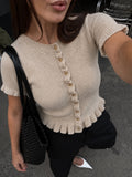 Ruffle Trim Short Sleeve Knit Cardigan