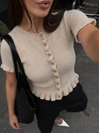 Ruffle Trim Short Sleeve Knit Cardigan
