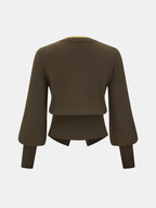 2 in 1 Layered Puff-Sleeve Cardigan