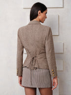 Houndstooth Lace‑Up Back Fitted Blazer