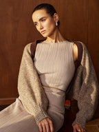 Wool Blend Contrast Trim Loose Knit Open Cardigan