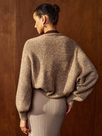 Wool Blend Contrast Trim Loose Knit Open Cardigan