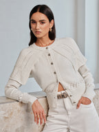 Ruffle Cape‑Detail Pointelle Knit Cardigan
