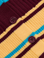 Multi‑Stripe Ribbed Collared Knit Cardigan
