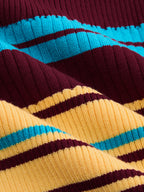 Multi‑Stripe Ribbed Collared Knit Cardigan