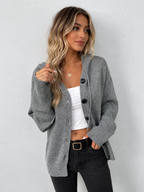 Button Drawstring Hooded Cardigan