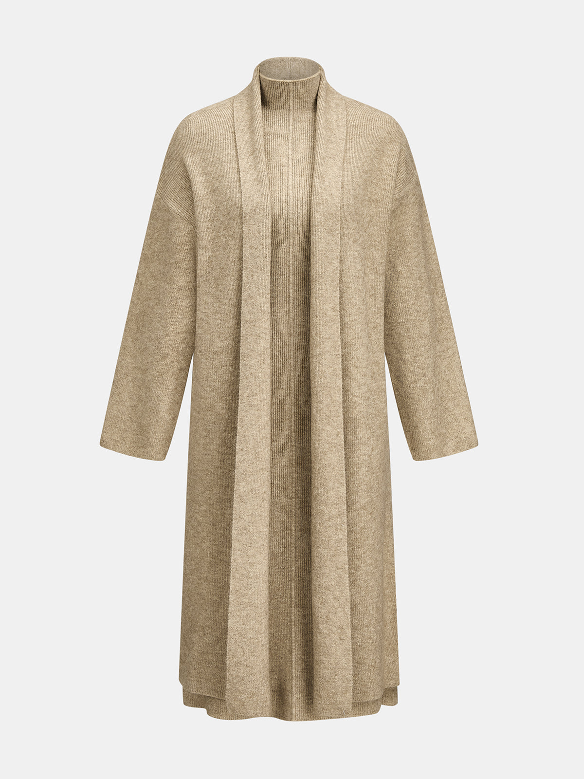 Long Knit Cardigan Turtleneck Dress Two‑Piece Set