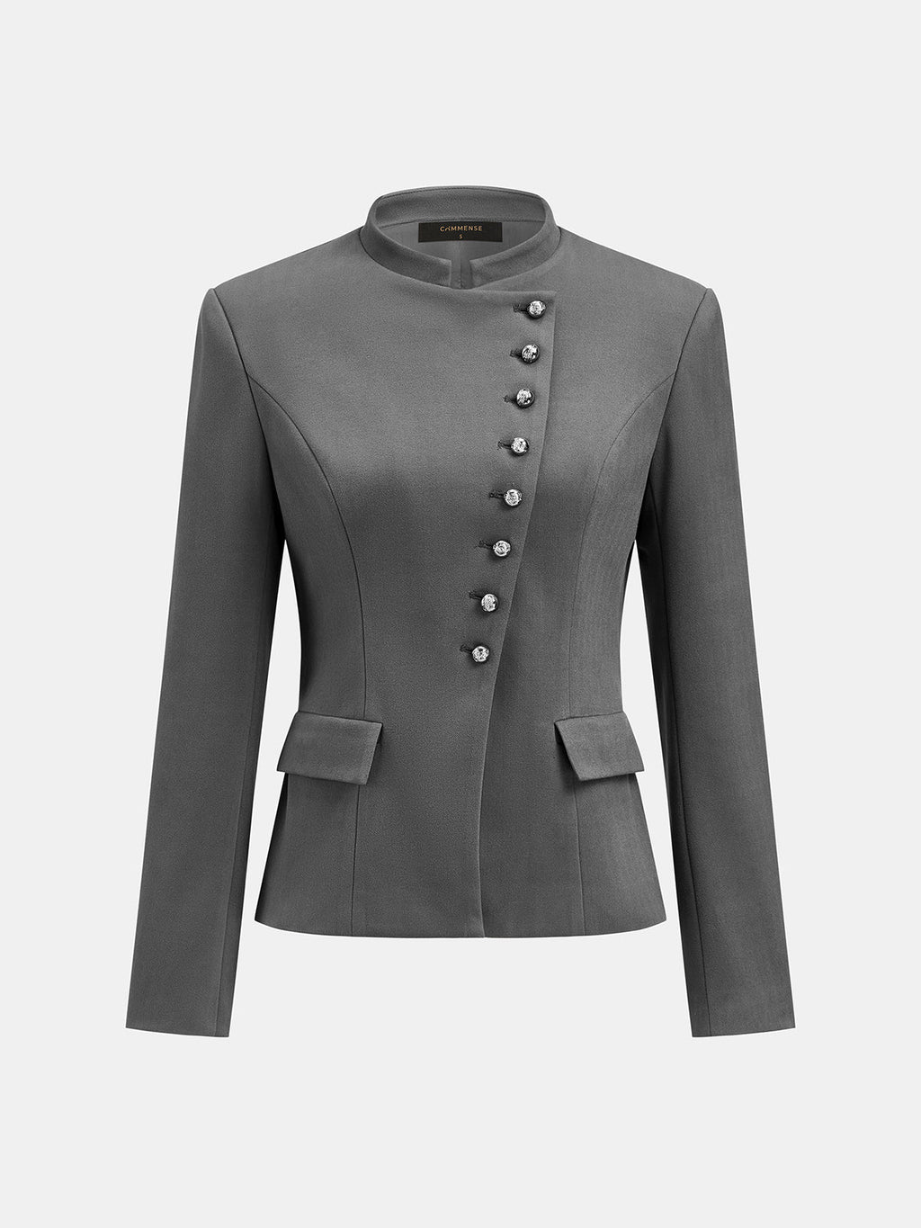 Stand Collar Asymmetric Button Tailored Jacket