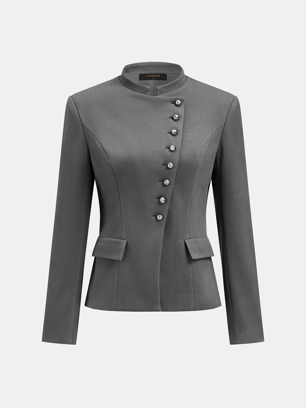 Stand Collar Asymmetric Button Tailored Jacket
