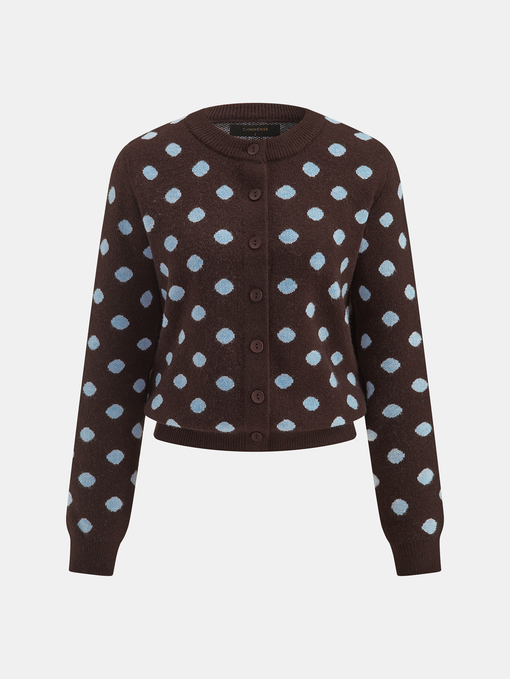 Polka‑Dot Long‑Sleeve Knit Cardigan