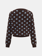 Polka‑Dot Long‑Sleeve Knit Cardigan